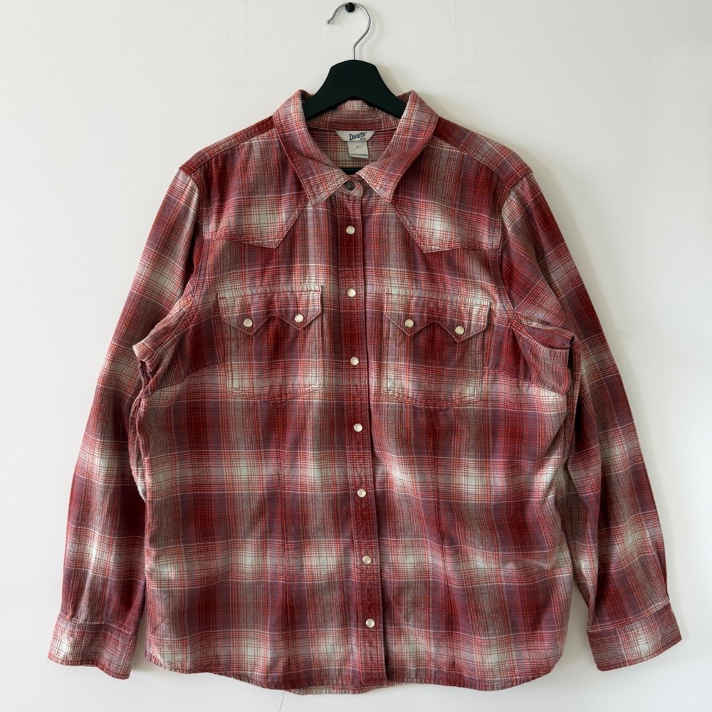 Duluth Trading Co Mens Red Plaid Pearl Snap Western Flannel Shirt Large